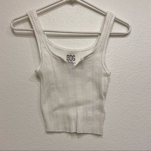 BDG White Ribbed Cropped Notch Tank Top